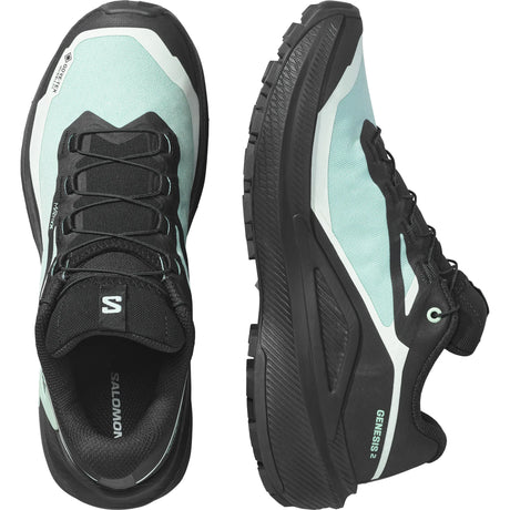 Salomon Genesis 2 GTX chaussures de course à pied trail femme - Lichen / Black / Clearly Aqua