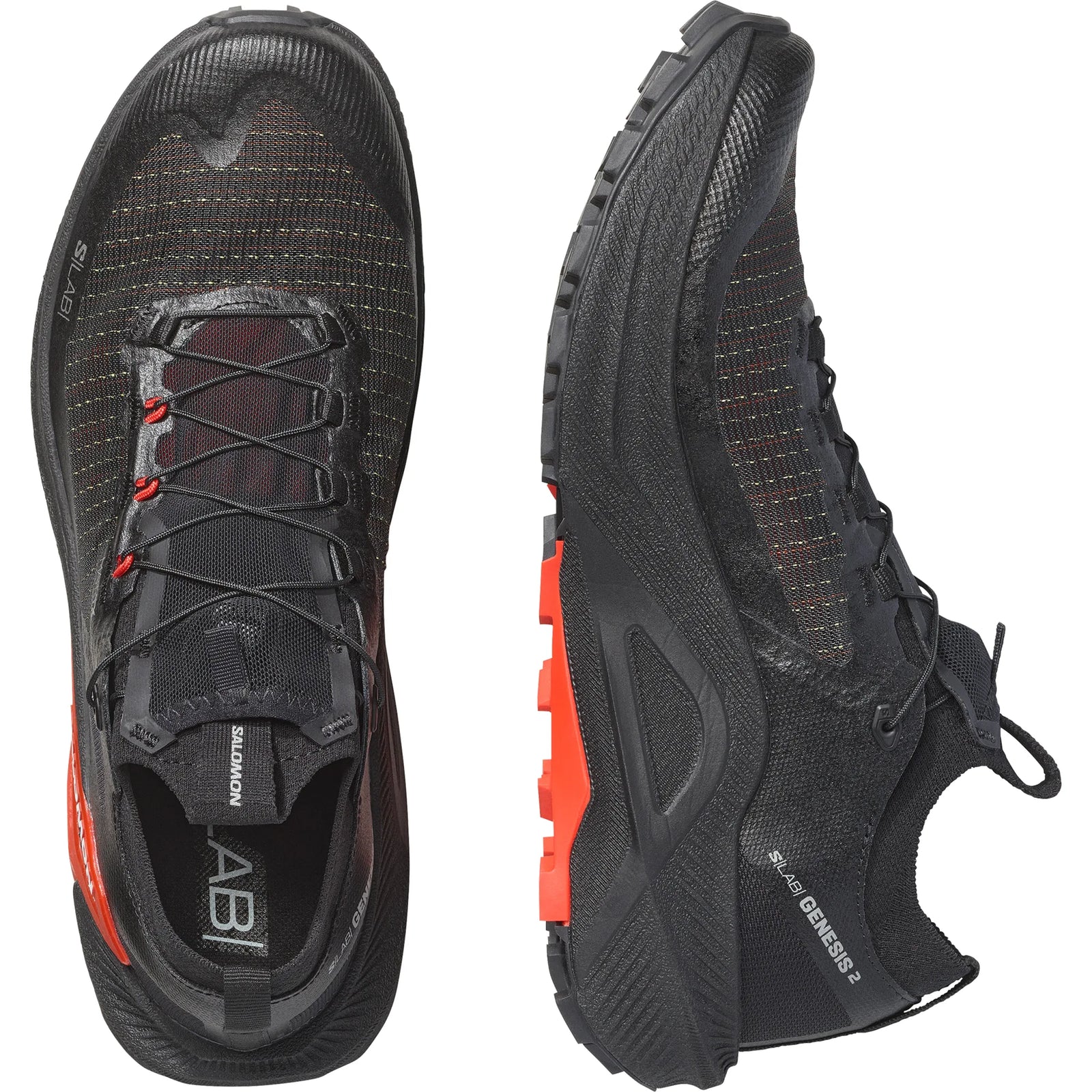 Salomon S/Lab Genesis 2 unisex trail running shoes – Iron / Black / Fiery Red, outsole view