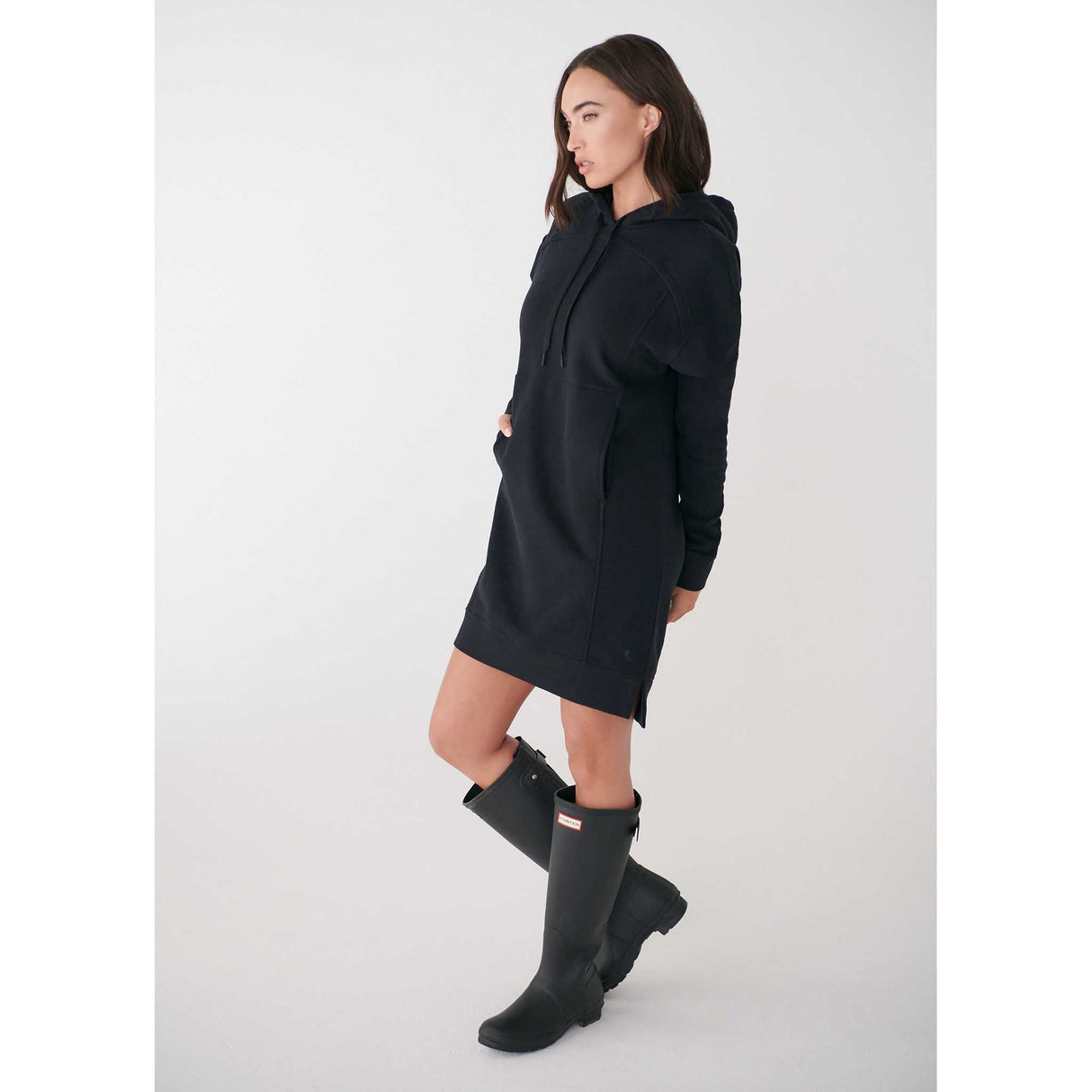 Lolë robe à capuchon en molleton Icon femme face - noir