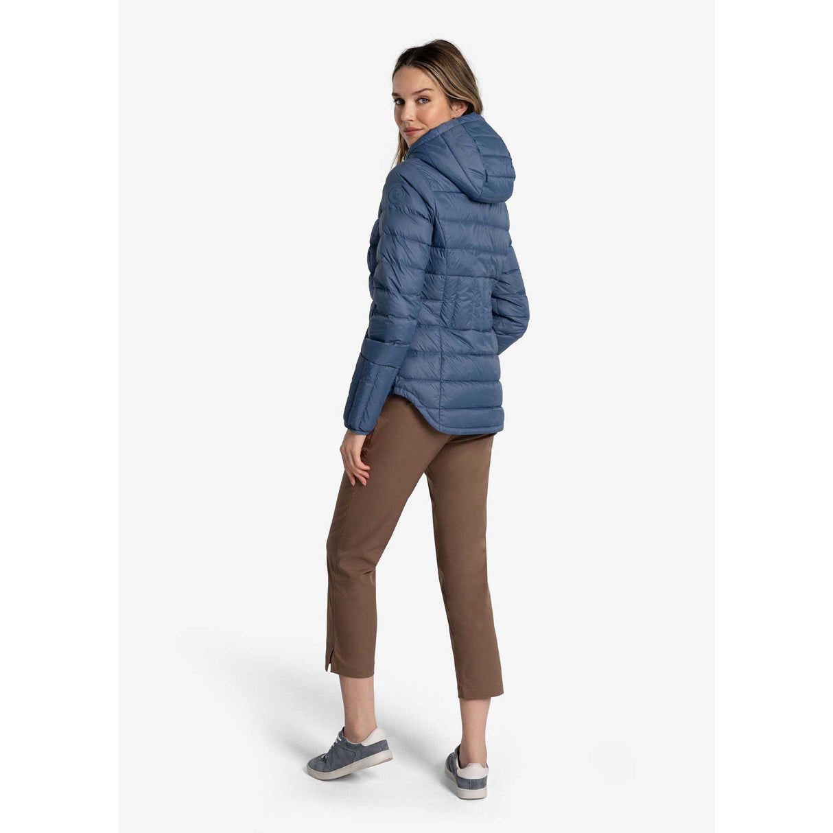 Lolë Manteau Duvet Emeline femme dos live - bleu acier