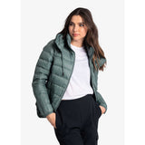 Lolë manteau court en duvet Emeline femme ouvert -bleu marlin