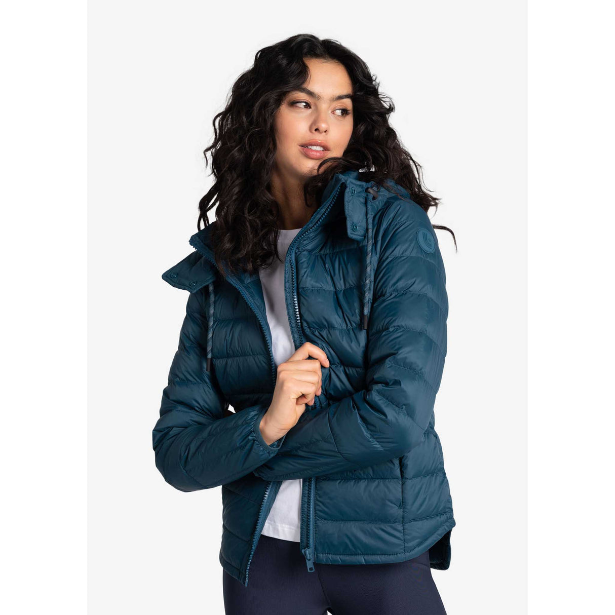 Lolë manteau court en duvet Emeline femme ouvert-bleu fjord