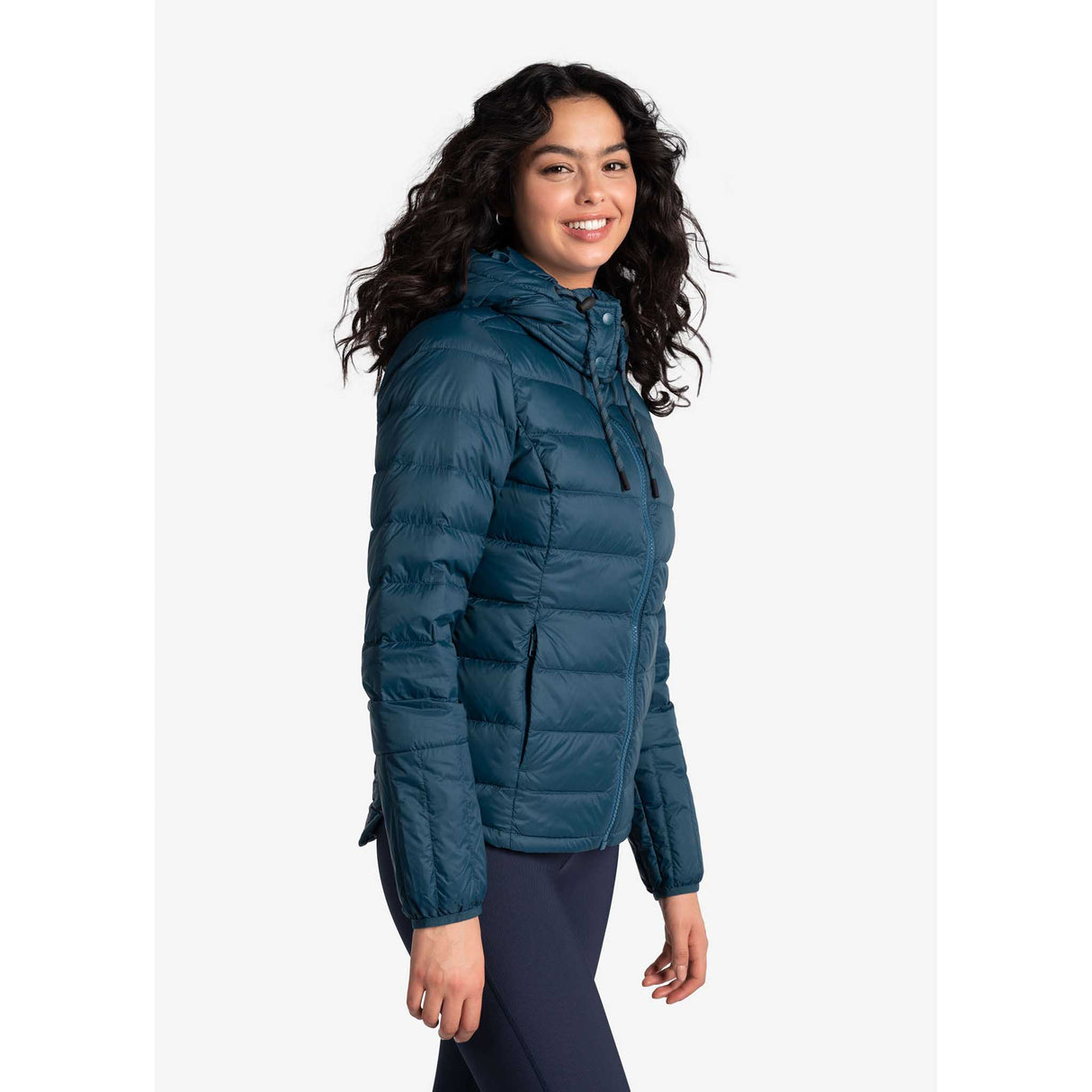 Lolë manteau court en duvet Emeline femme lateral-bleu fjord