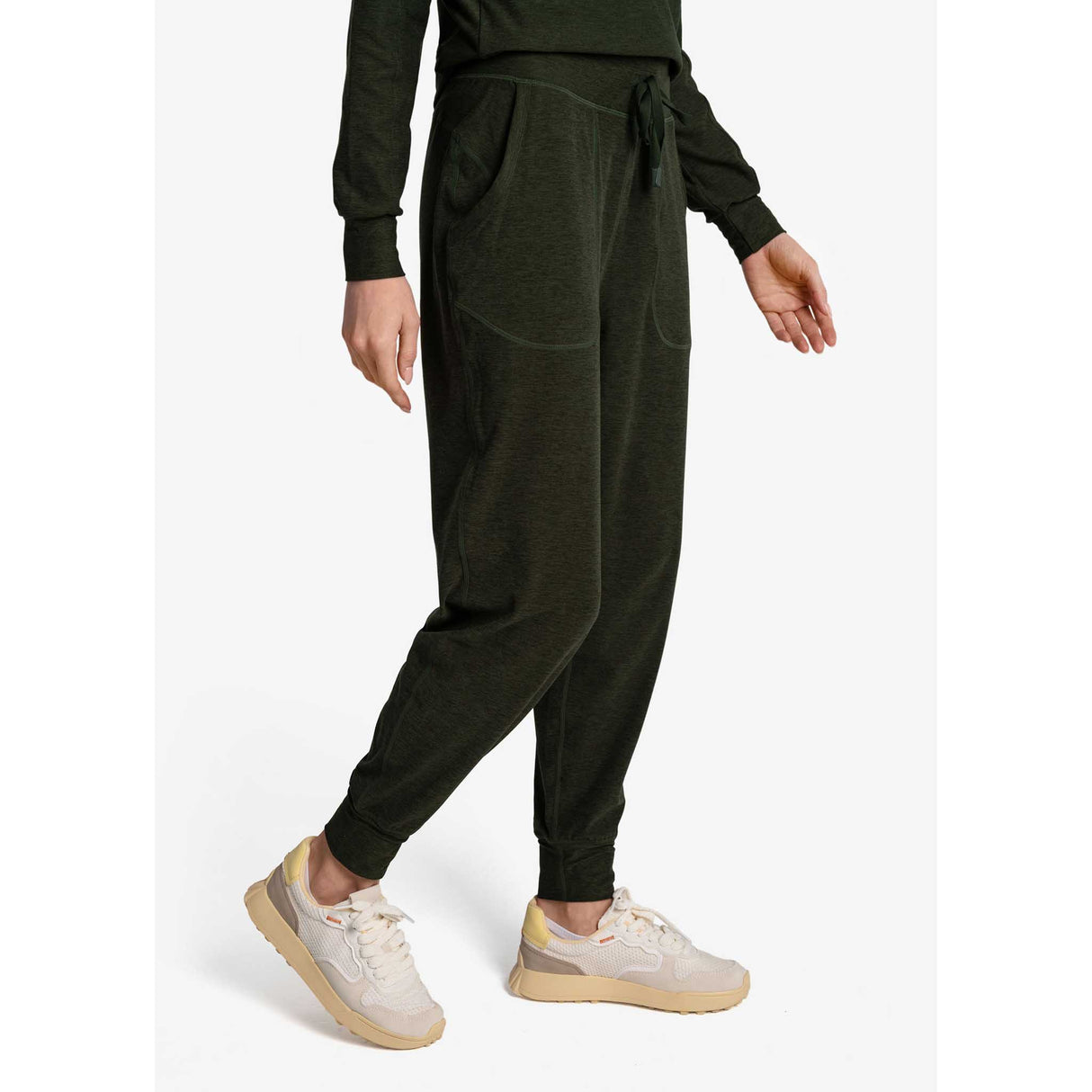 Lolë Om Tech pantalon jogger femme lateral- kombu chiné