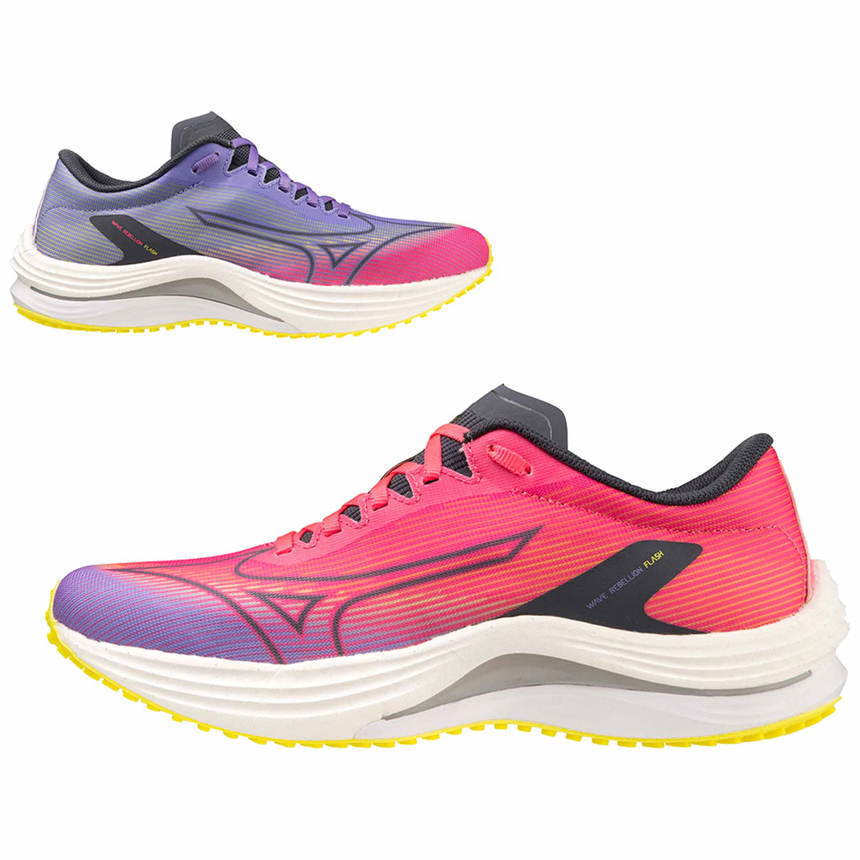 Mizuno Wave Rebellion Flash chaussures de course à pied femme - High-Vis Pink / Ombre Blue