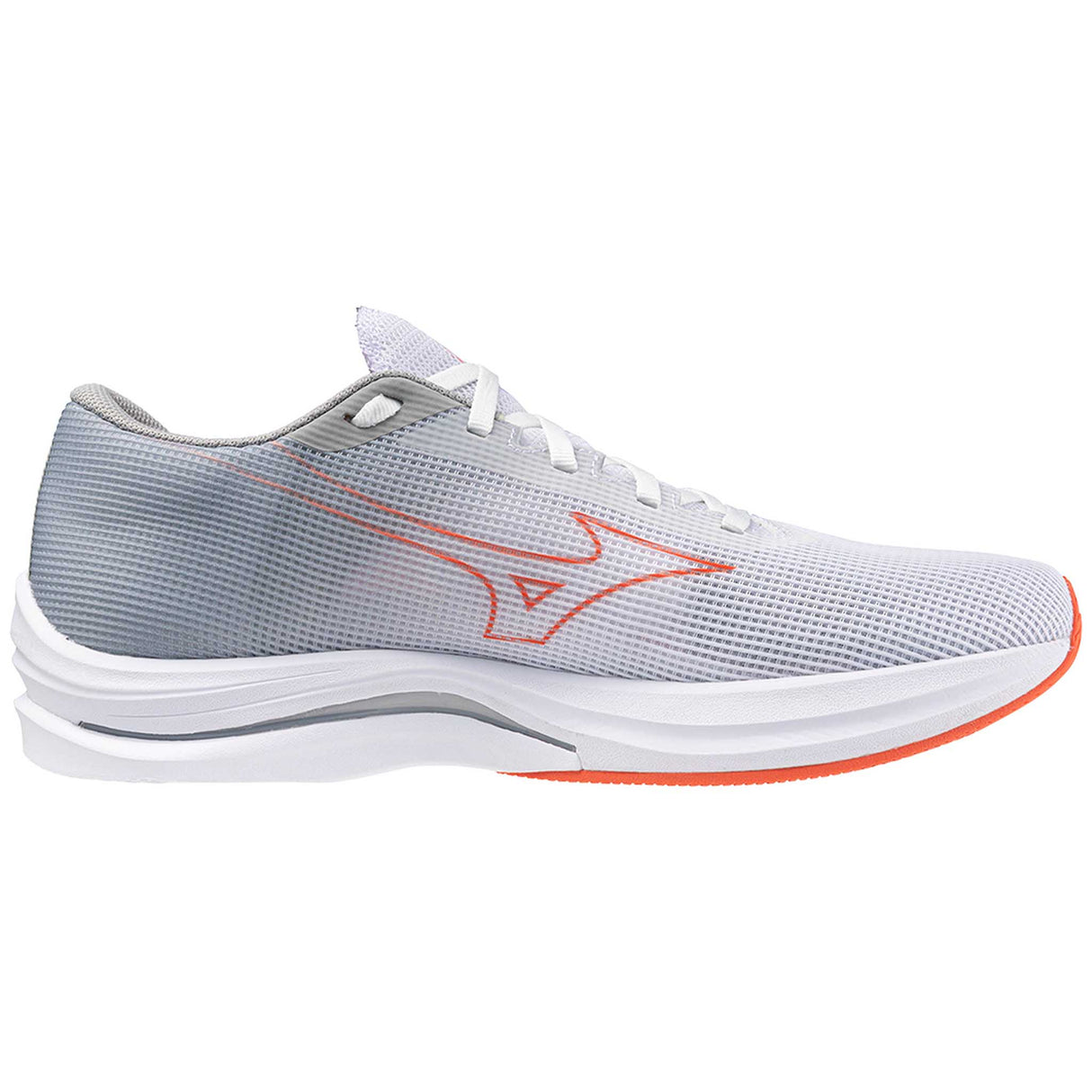 Mizuno Wave Rebellion Sonic 2 souliers de course homme lateral - White / Hot Coral