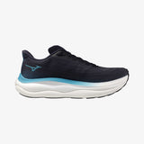Mizuno Wave Sky 9 soulier de course homme lateral - Baritone Blue / Citrus