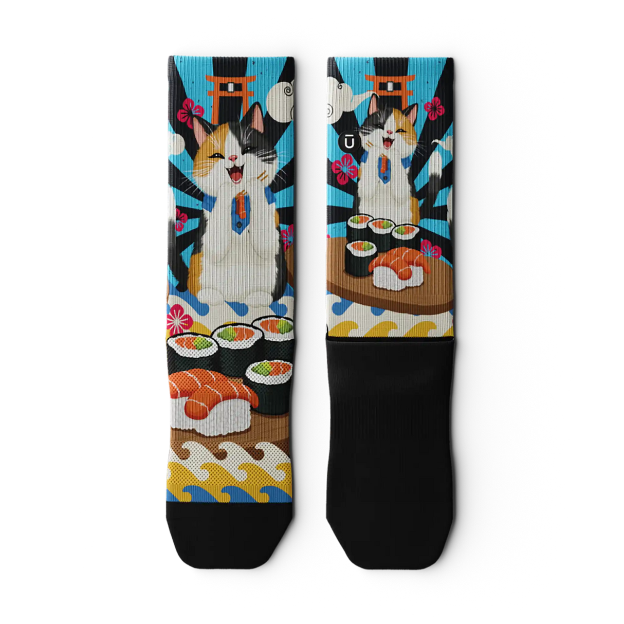 Outway Sushi Purrfection Crew Chaussette de course à pied unisexe - Bleu / Noir