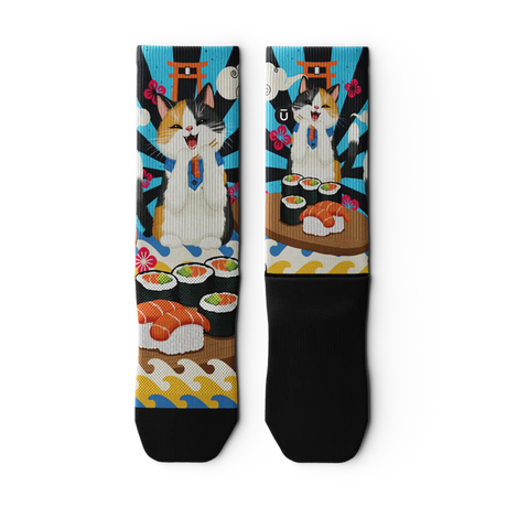 Outway Sushi Purrfection Crew Chaussette de course à pied unisexe - Bleu / Noir
