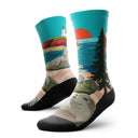 Outway Prince Edward Crew unisex running sock - Blue / Beige - pair, three-quarter view