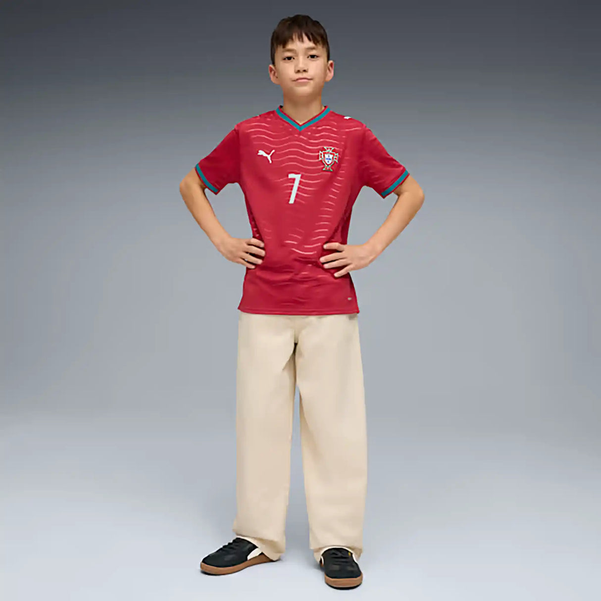 Maillot Portugal FPF domicile 2026 Cristiano Ronaldo PUMA enfant - Club Red / Green Lagoon