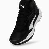 Puma Playmaker Pro Mid Splatter souliers de basketball - noir / blanc face