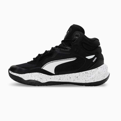 Puma Playmaker Pro Mid Splatter souliers de basketball - noir / blanc lateral