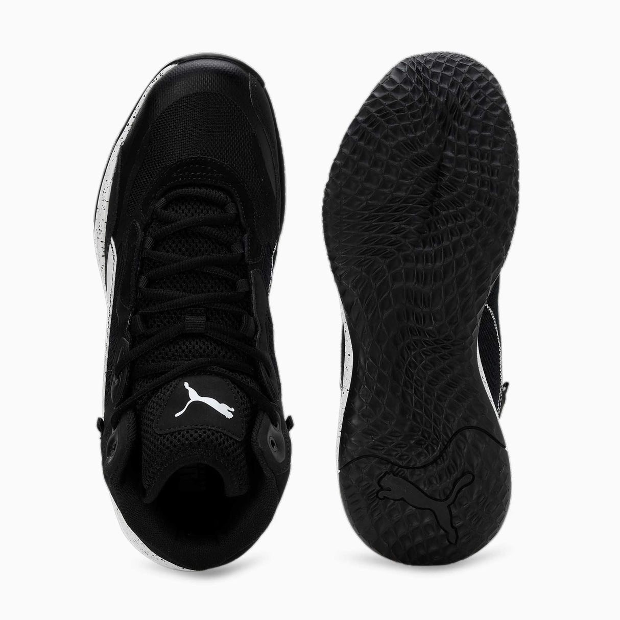 Puma Playmaker Pro Mid Splatter souliers de basketball - noir / blanc paire