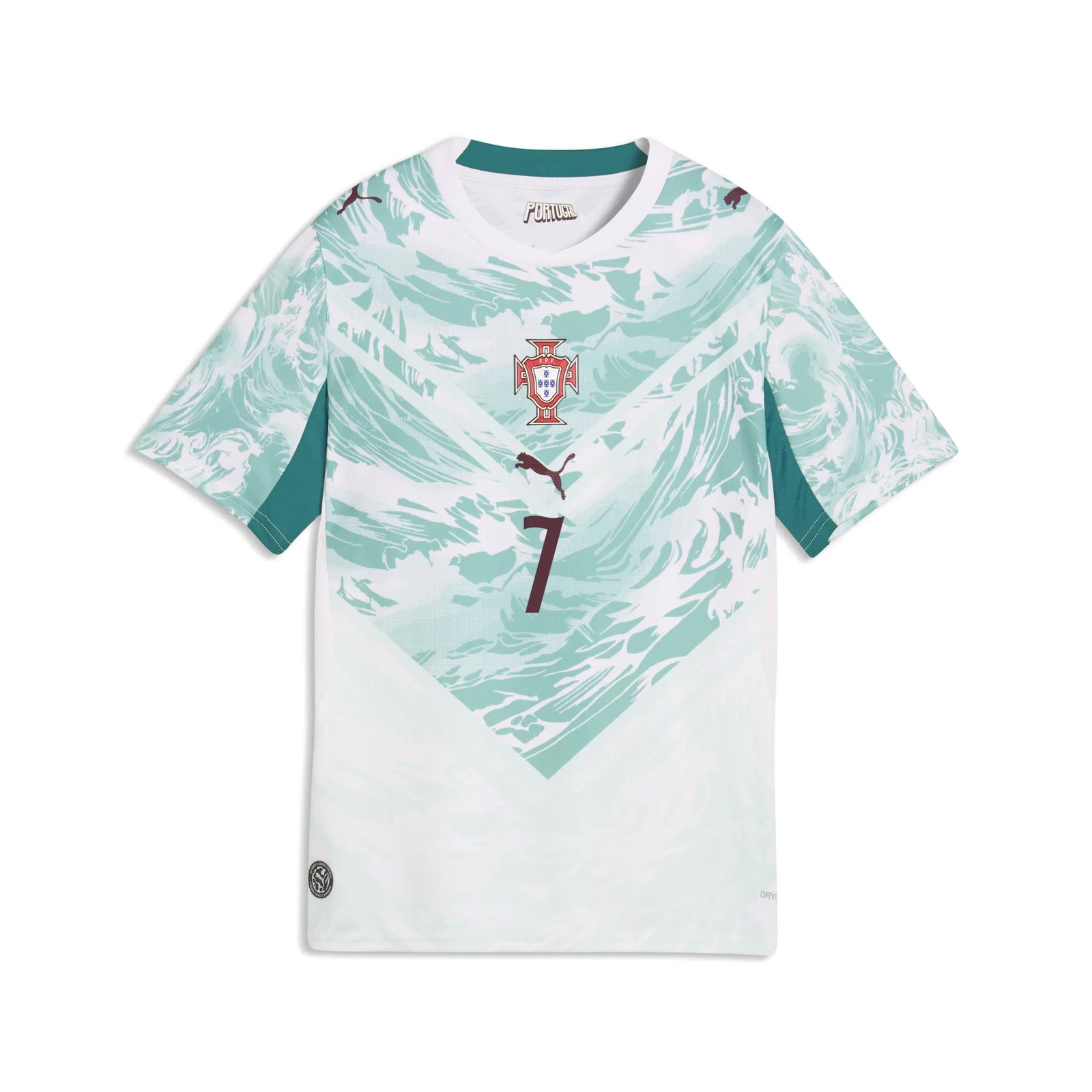 Puma Portugal Away Ronaldo Jersey for Kids 2026 - Puma White / Green Lagoon