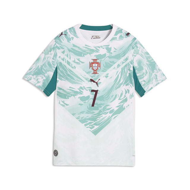 Puma Portugal Away Ronaldo Jersey for Kids 2026 - Puma White / Green Lagoon