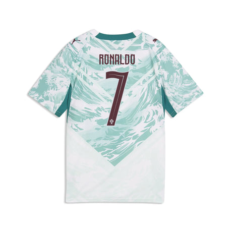 Puma Portugal Away Ronaldo Jersey for Kids 2026 - Puma White / Green Lagoon