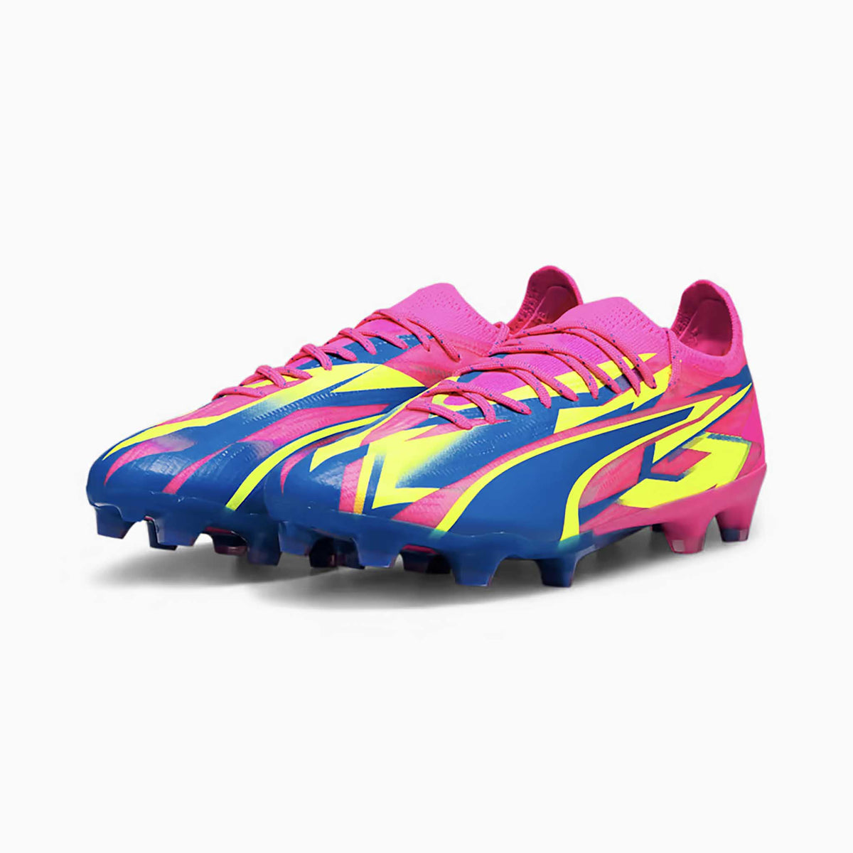 Puma Ultra Ultimate Energy FG/AG chaussures de soccer a crampons paire- Pink / Ultra Blue / Yellow Alert
