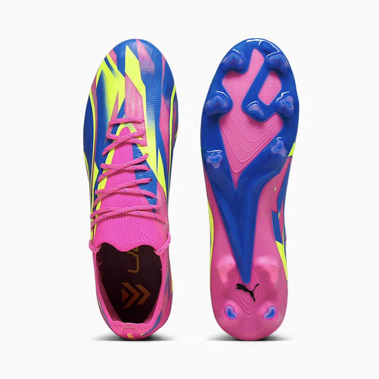 Puma Ultra Ultimate Energy FG/AG chaussures de soccer a crampons crampons- Pink / Ultra Blue / Yellow Alert