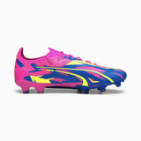 Puma Ultra Ultimate Energy FG/AG chaussures de soccer a crampons lateral- Pink / Ultra Blue / Yellow Alert