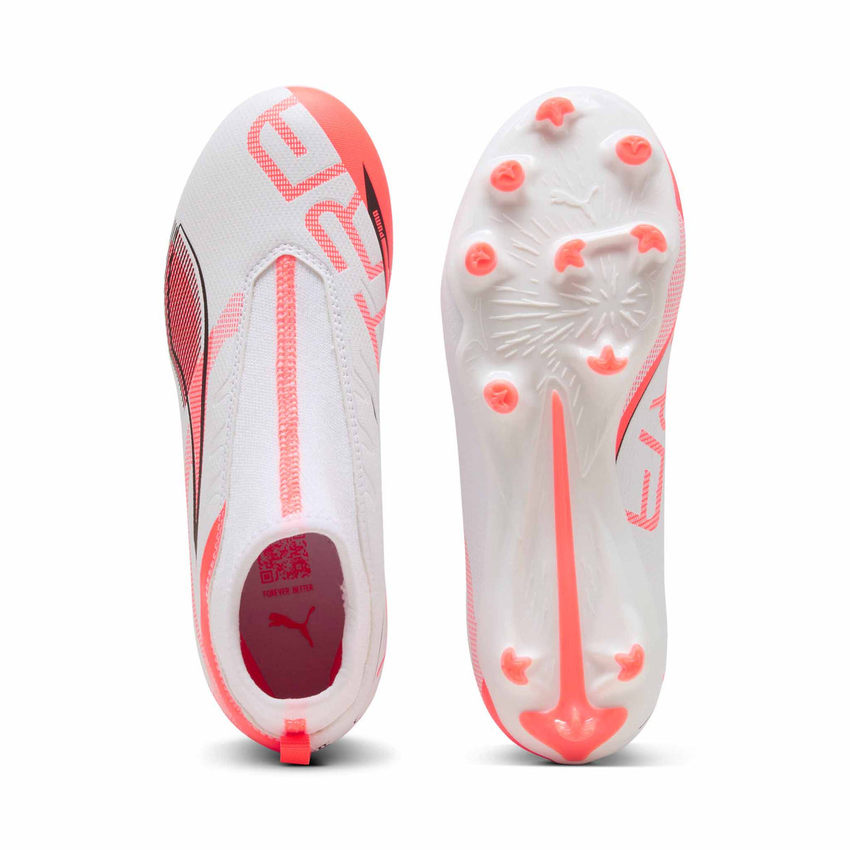 Puma Ultra Match+ LL JR FG/AG Soccer Cleats - Puma White / Glowing Red
