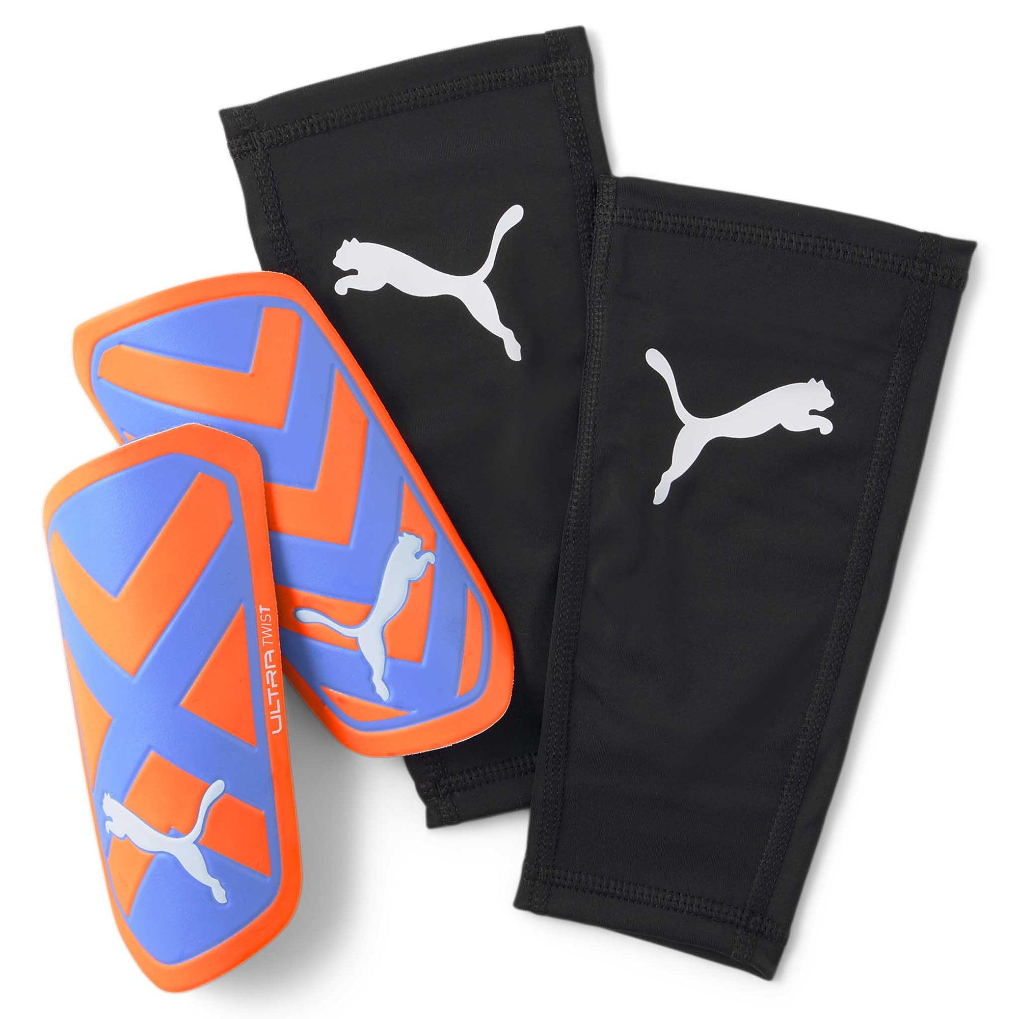 Puma Ultra Twist Sleeve protège-tibias de soccer avec manchons - orange / bleu