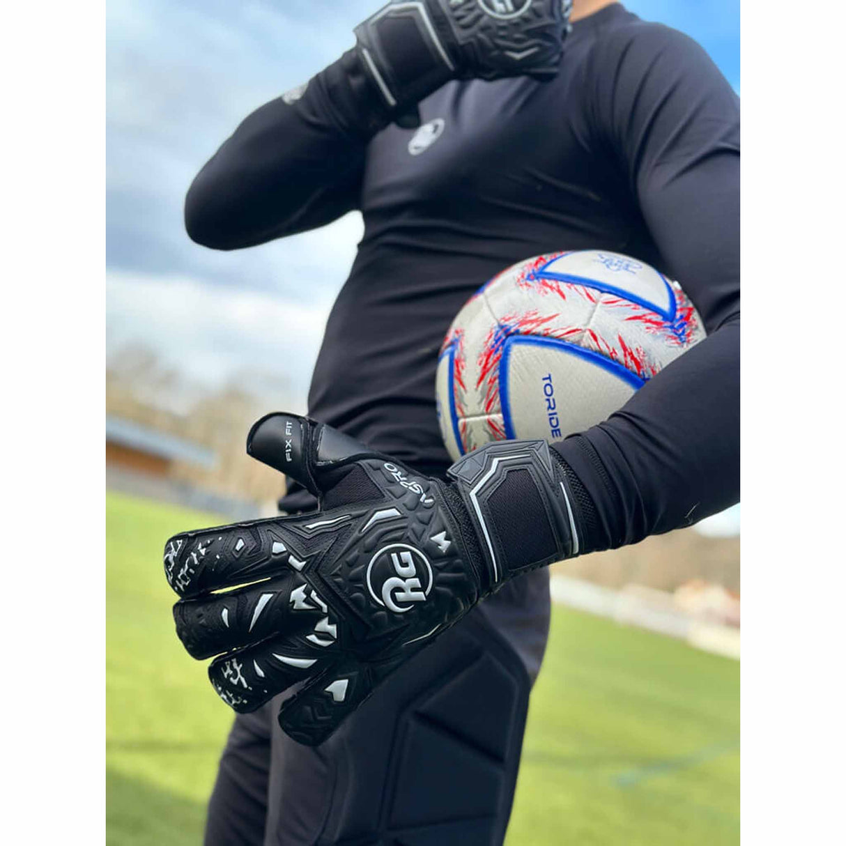 RG Aspro Blackout gants de gardien de but de soccer - Noir