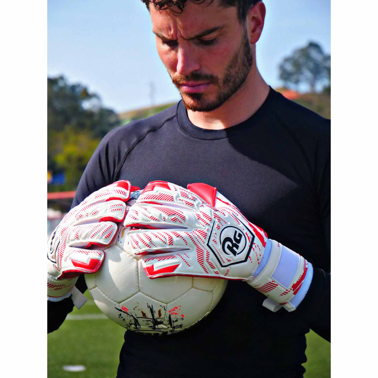 RG Goalkeeper Gloves Bacan Replica gants de gardien de but de soccer - Blanc / Rouge