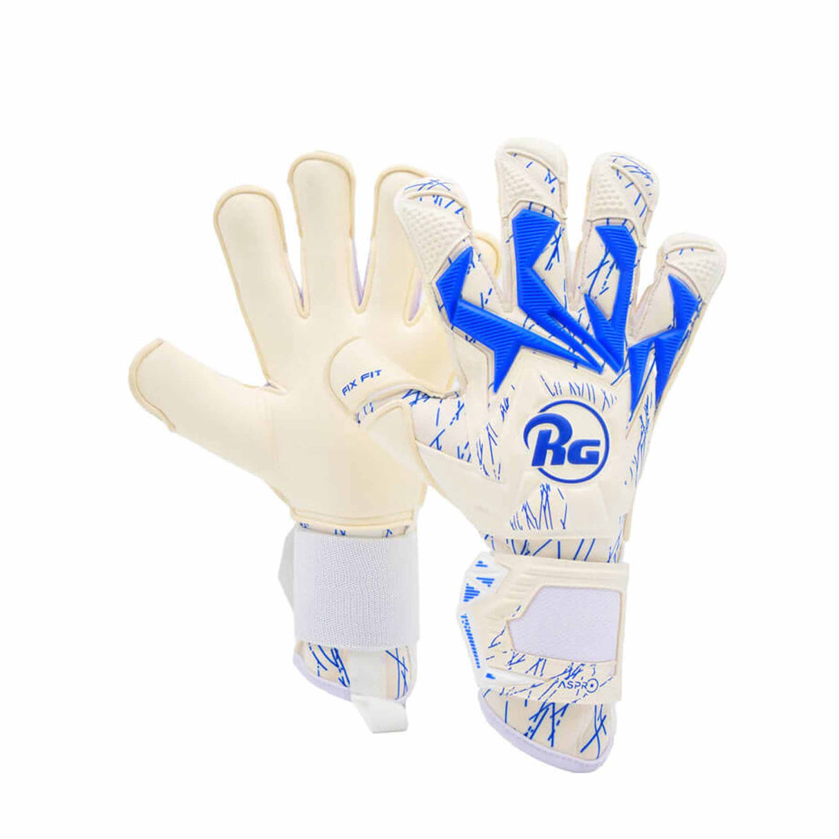 RG Goalkeeper Gloves Aspro gants de gardien de but de soccer - Blanc / Bleu