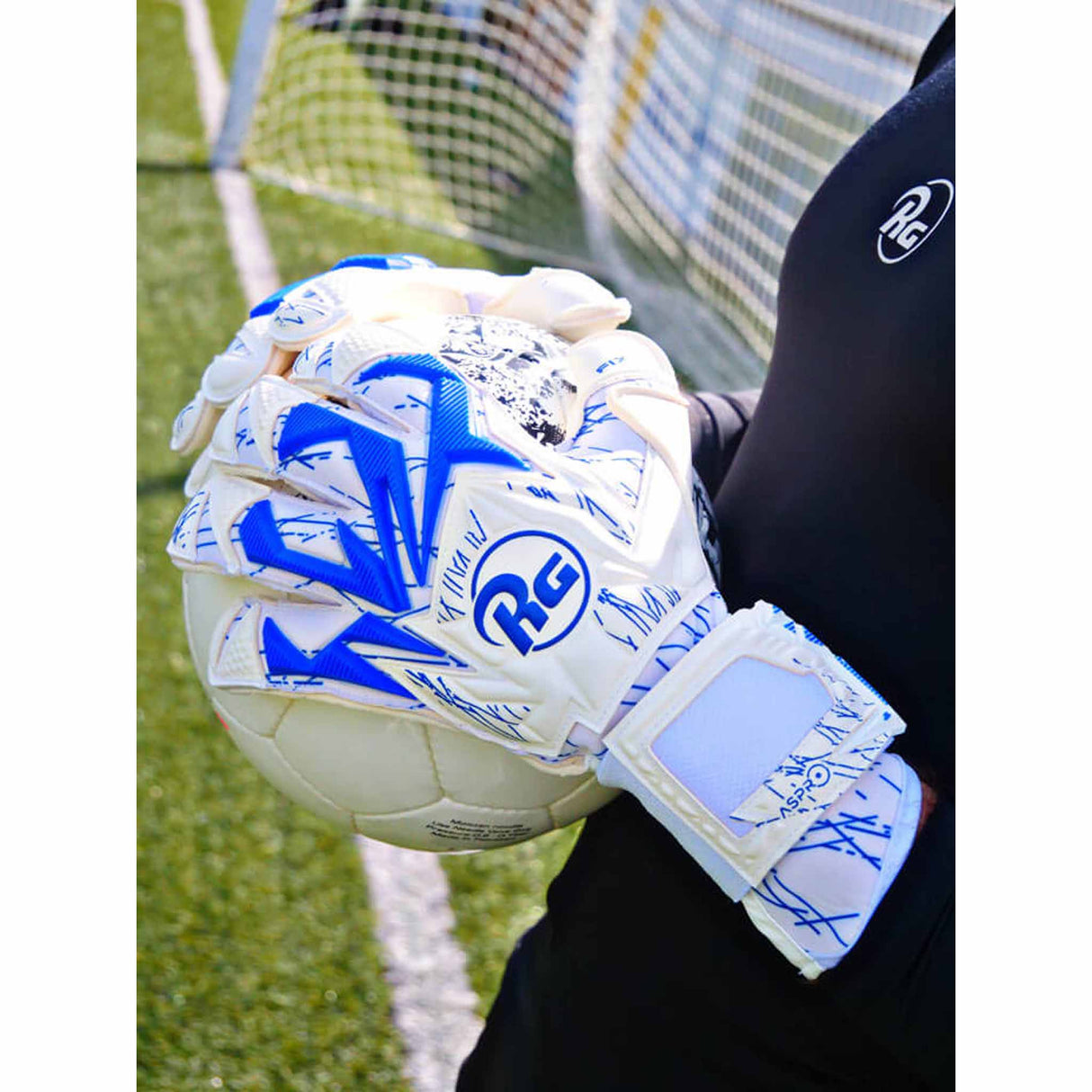 RG Goalkeeper Gloves Aspro gants de gardien de but de soccer - Blanc / Bleu