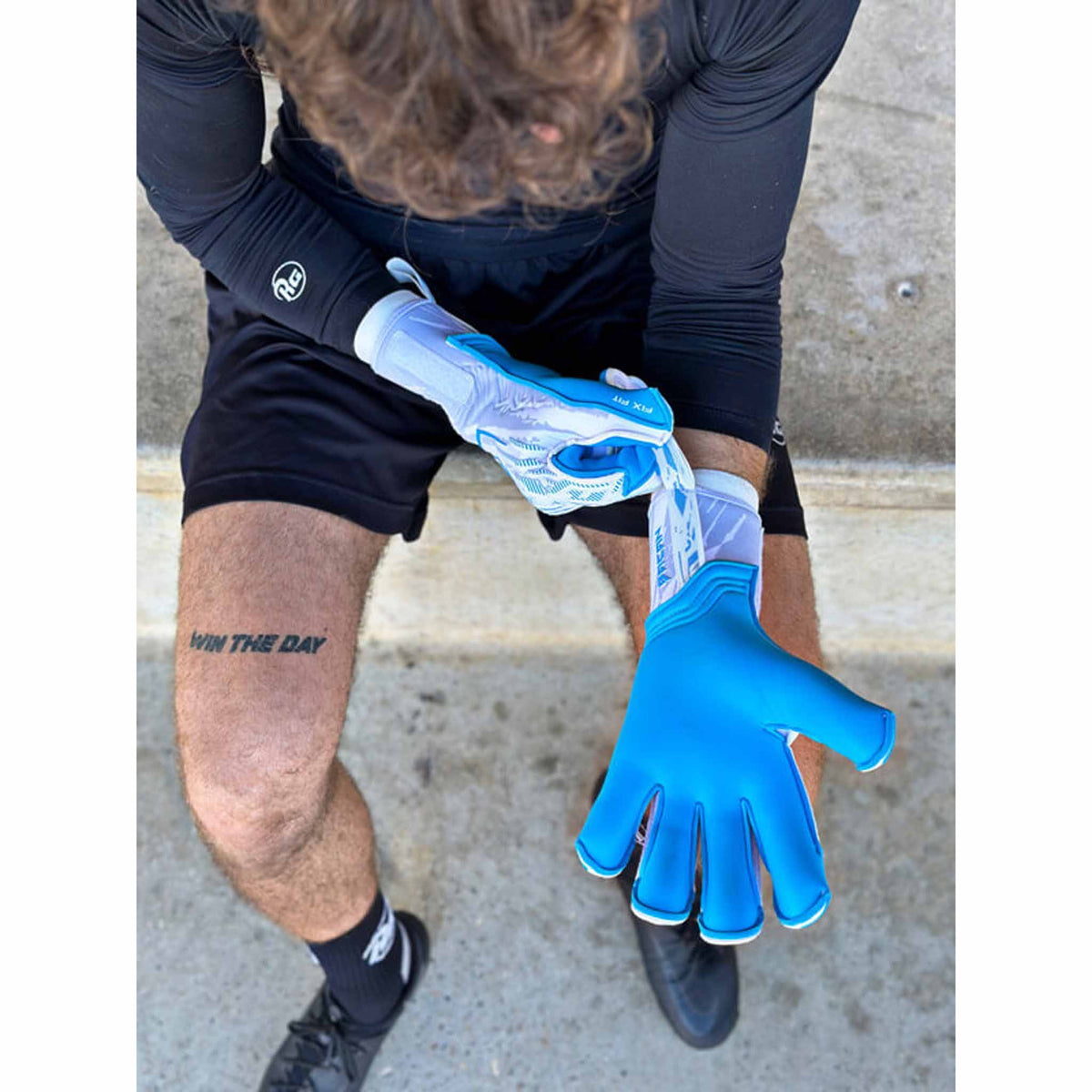 RG Goalkeeper Gloves Bacan gants de gardien de but de soccer White Blue