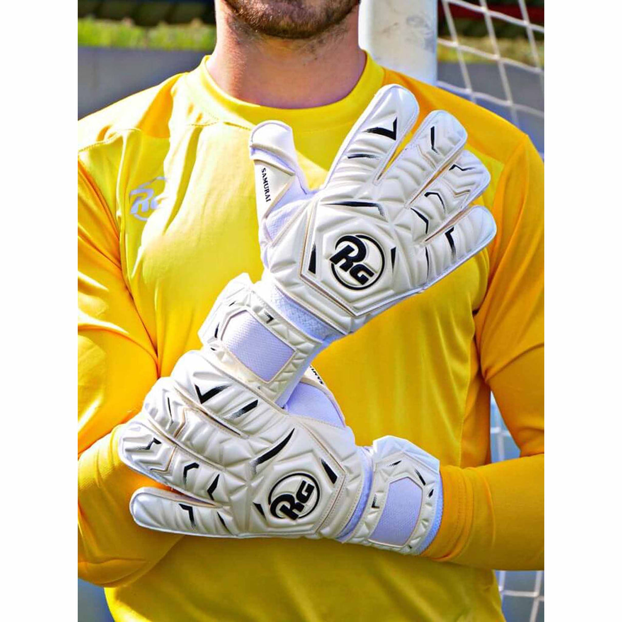 RG Goalkeeper gloves Samurai gants de gardien de but de soccer - Blanc / Noir