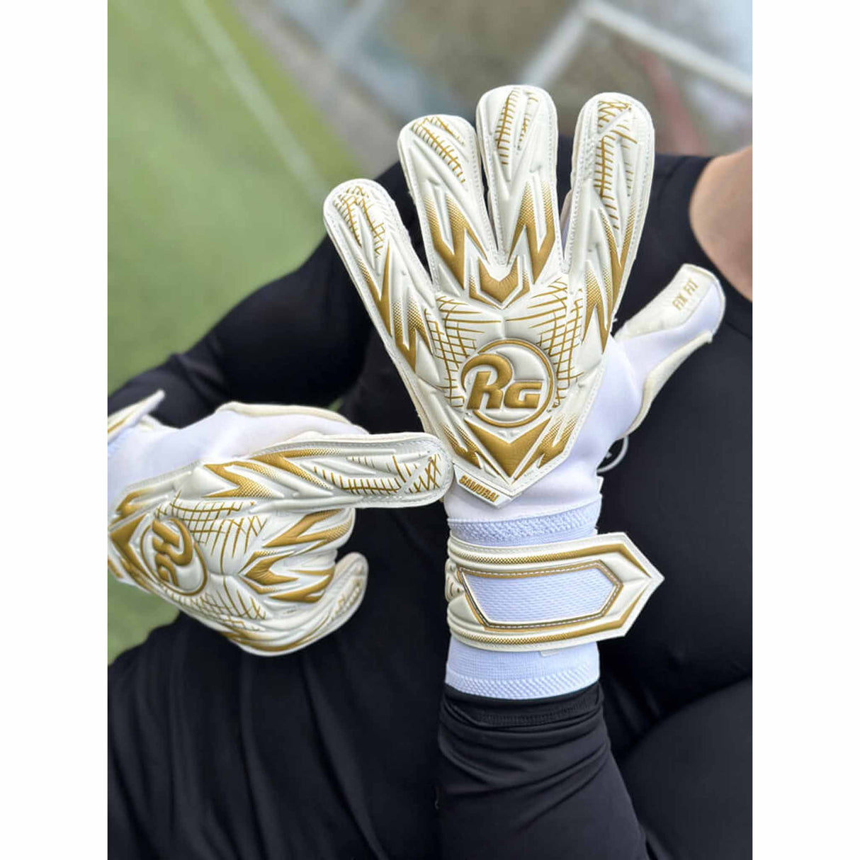 RG Goalkeeper Gloves Samurai gants de gardien de but de soccer - Blanc / Or