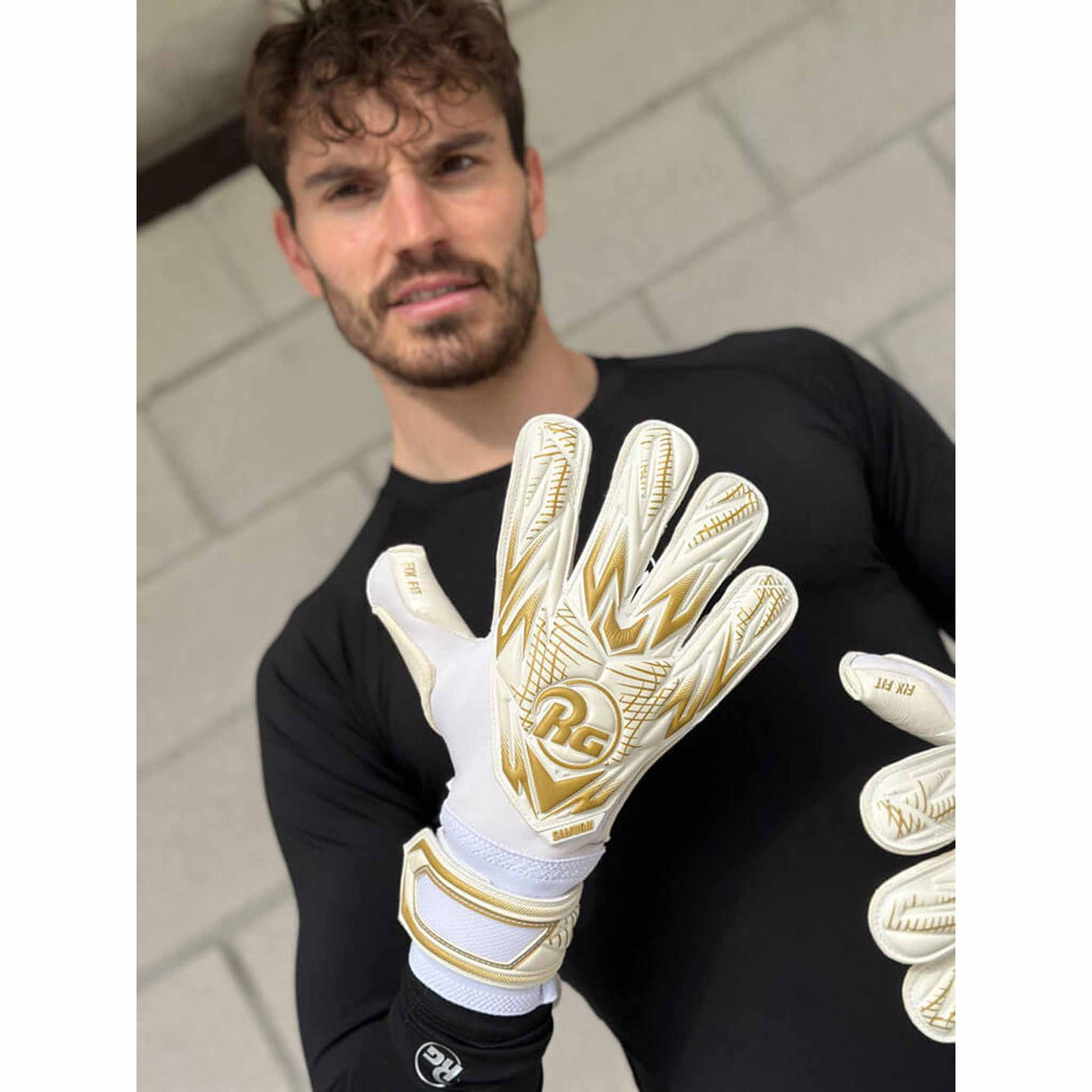 RG Goalkeeper Gloves Samurai gants de gardien de but de soccer - Blanc / Or