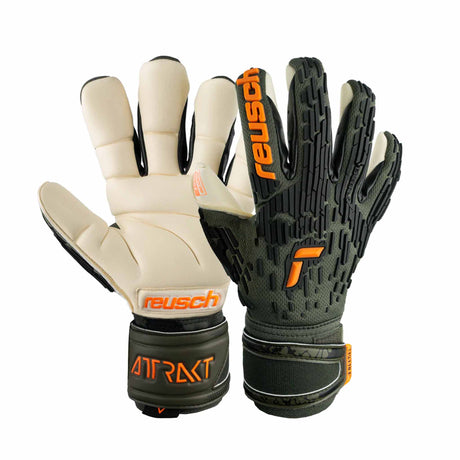 Reusch Attrakt Freegel Gold X Finger Support gants de gardien de soccer - Desert Green / Shocking Orange