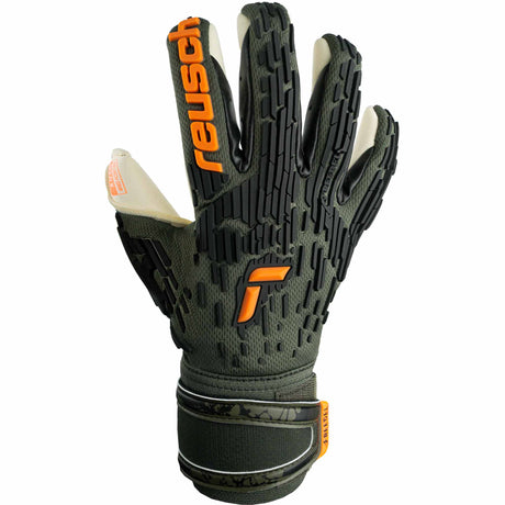 Reusch Attrakt Freegel Gold X Finger Support gants de gardien de soccer - Desert Green / Shocking Orange