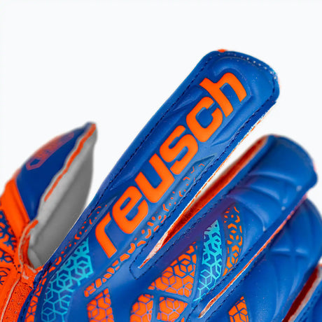 Reusch Attrakt Solid Finger Support junior gants de gardien de soccer - Shocking Orange / Blue