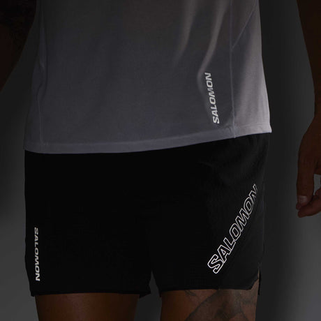 Salomon Sense Aero short de course à pied 5 po pour homme logos réfléchissants - Deep Black