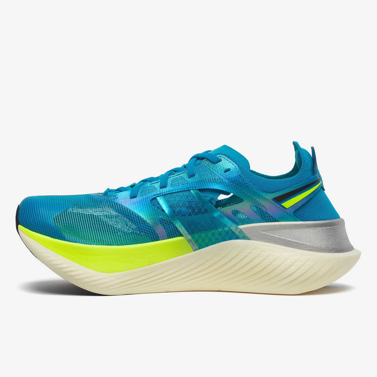 Saucony Endorphin Elite chaussures de course homme lateral - ViziBlue / Citron