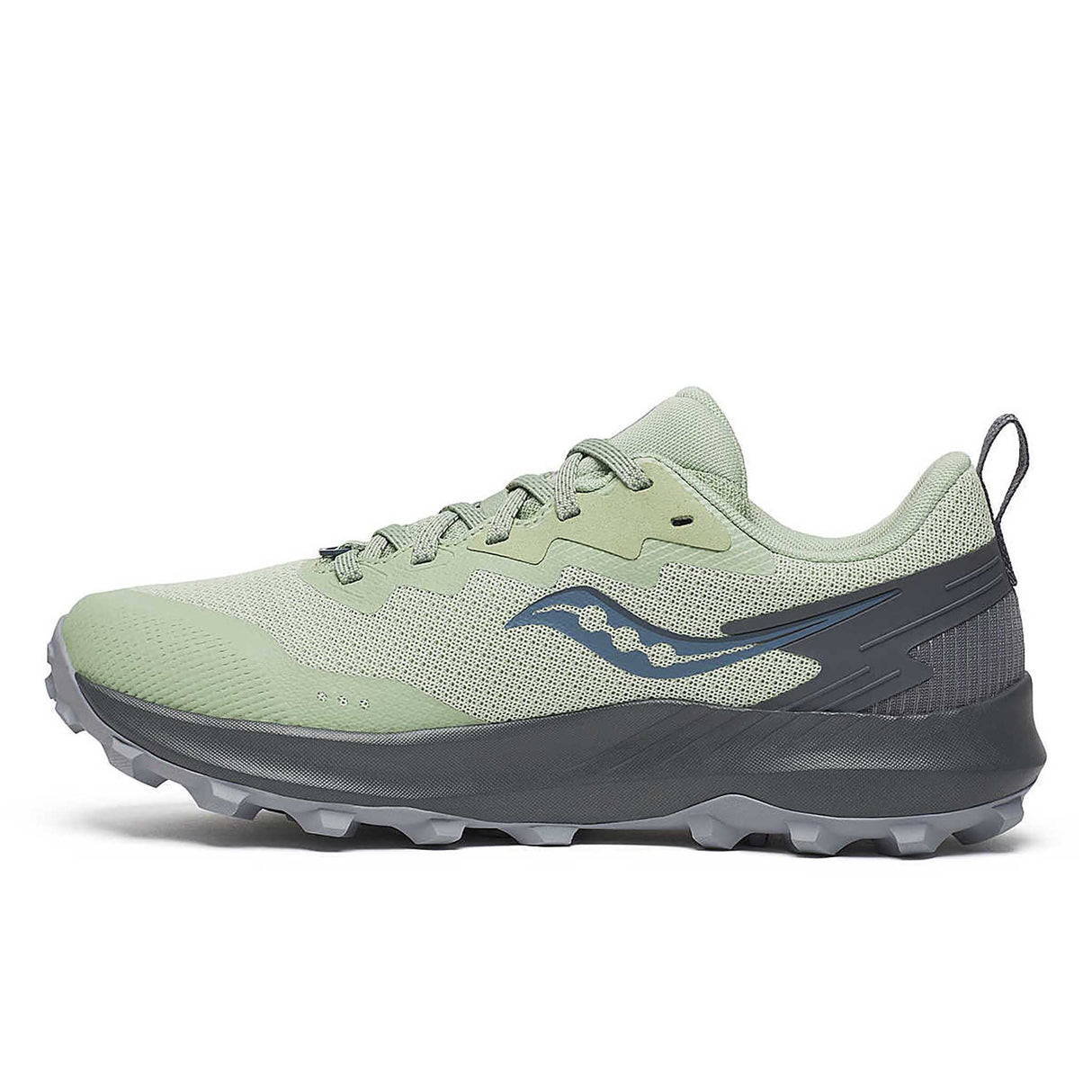 Saucony Peregrine 14 GTX souliers de course sur sentier femme lateral - Sauge / Carbone