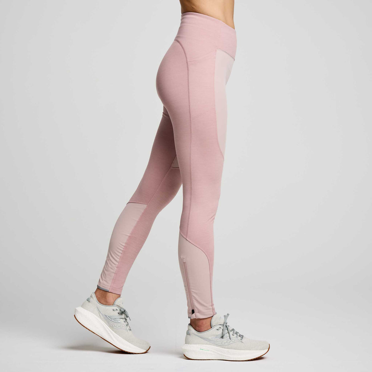 Saucony Runshield leggings d'hiver de course femme lateral droit- smoke heather