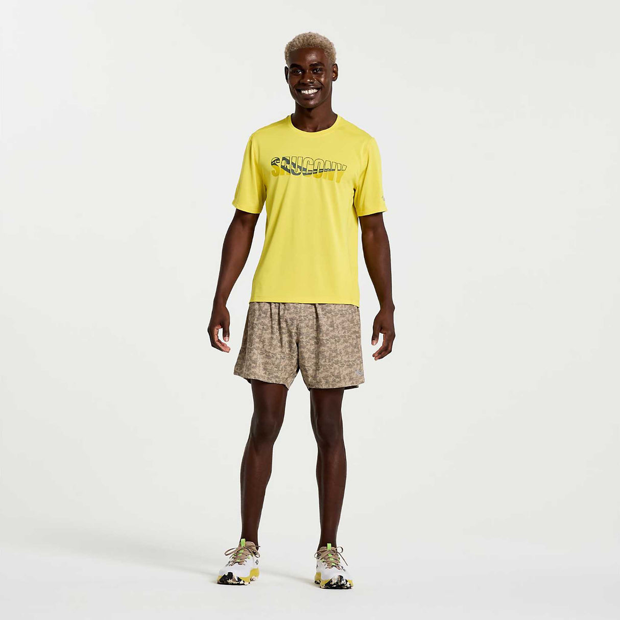Saucony Stopwatch Graphic Short Sleeve t-shirt course homme face- jaune