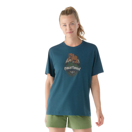 T-shirt Smartwool à manches courtes imprimé Bear Attack homme face femme - bleu crépuscule