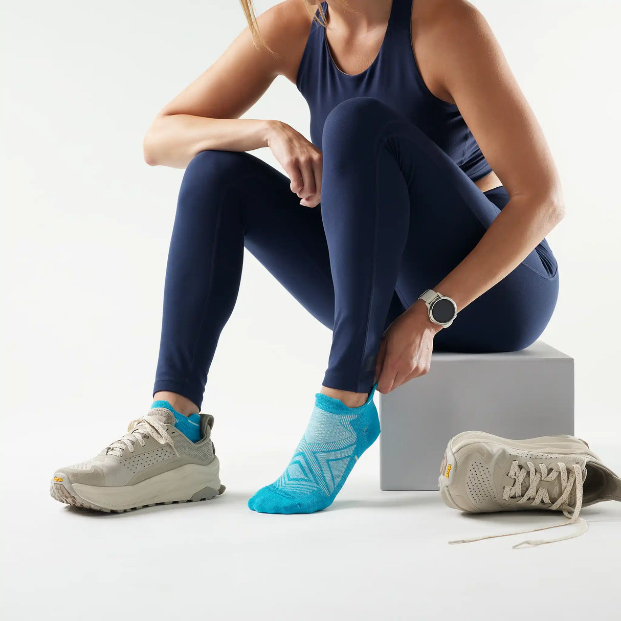 Smartwool socquette basse de course pour femme - Blanc / Bleu capri