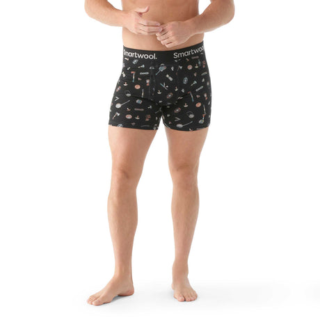 Smartwool caleçon boxeur imprimé Merino pour hommes - Noir à motif Gone Campings 