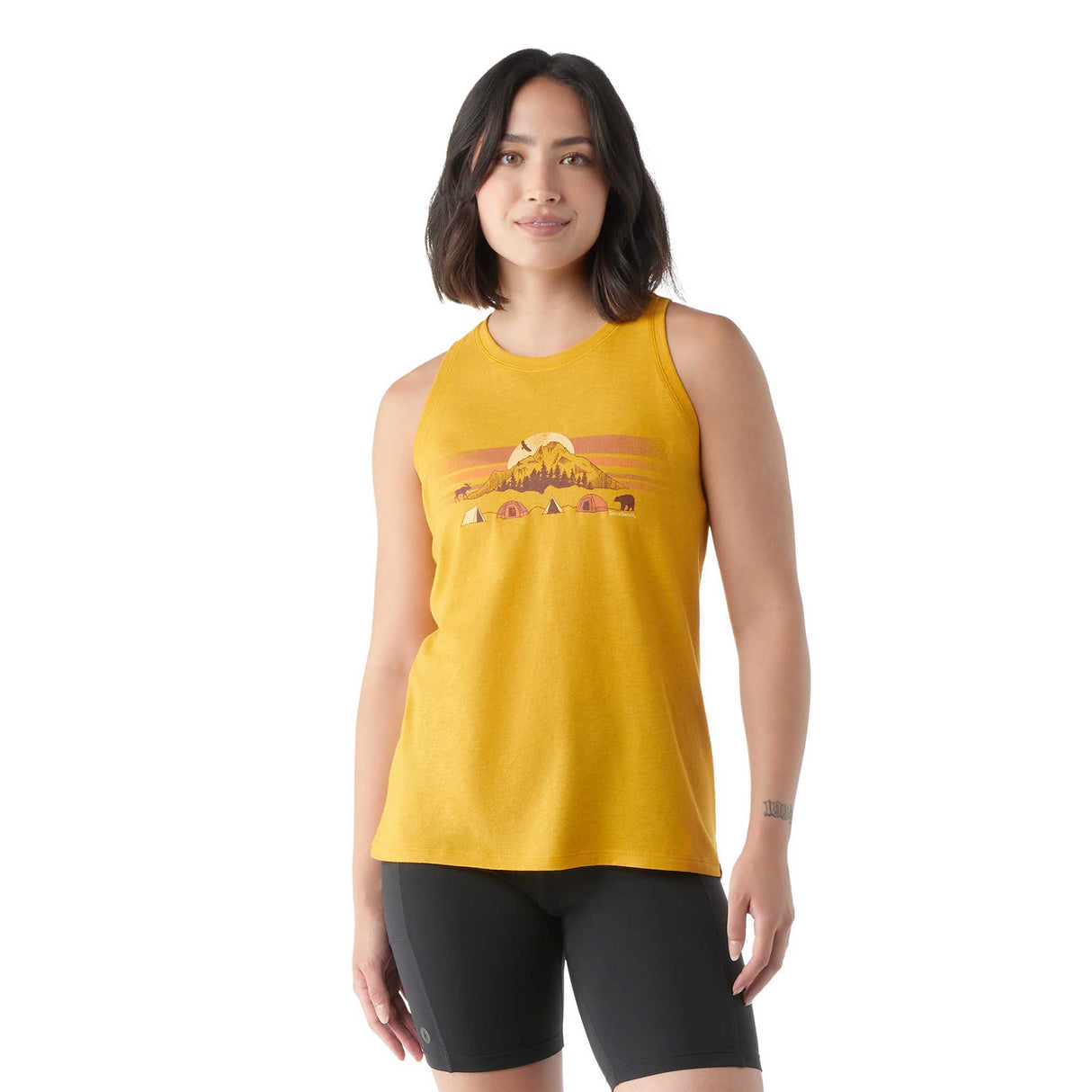 Smartwool camisole imprimée Mountain Moon femme face - Miel doré