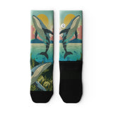 Outway Splashtacular Crew unisex running sock - Blue / Green - flat lay pair