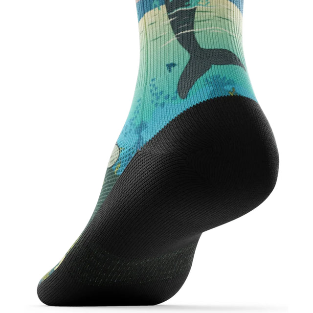 Outway Splashtacular Crew unisex running sock - Blue / Green - heel view