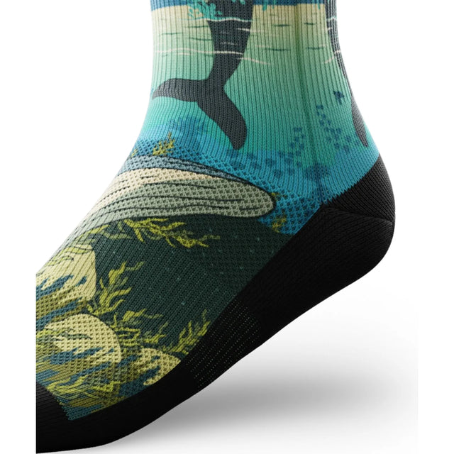 Outway Splashtacular Crew unisex running sock - Blue / Green - side view