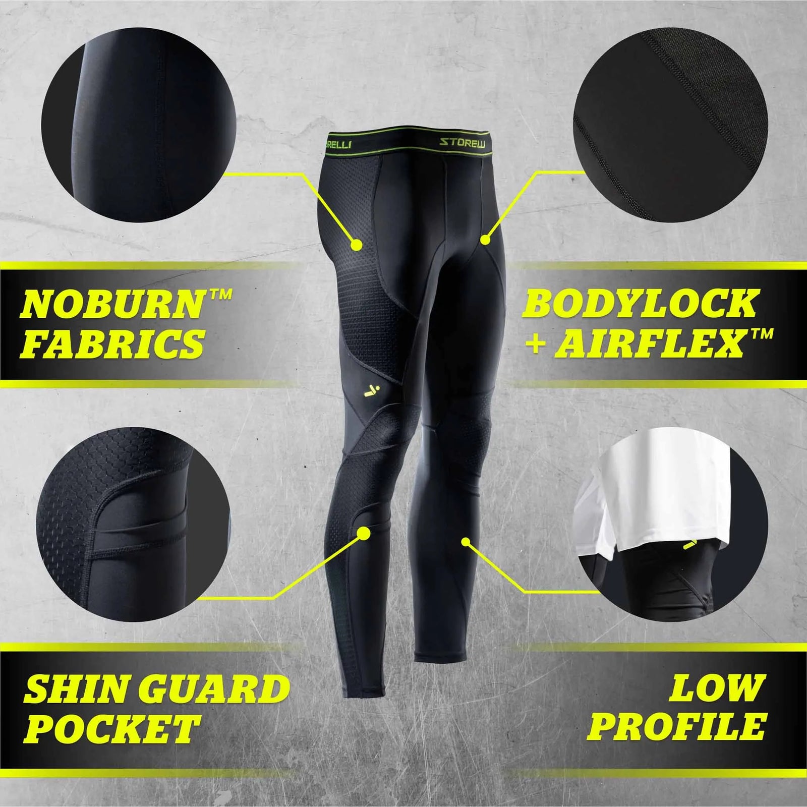 Storelli BodyShield NoBurn Turf Burn GK Leggings for Goalkeepers - Black